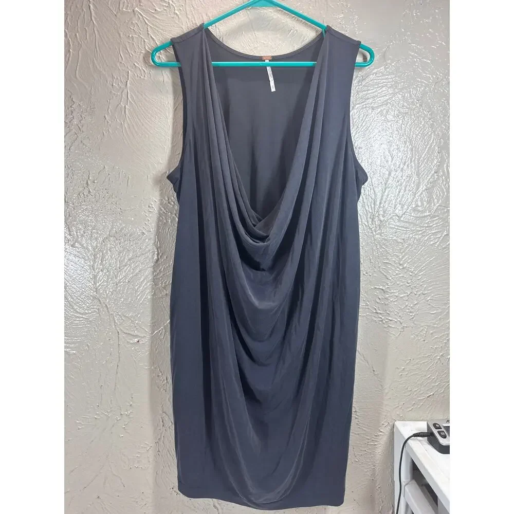 Free People Purple Pilow Talk Tank Pocket Mini Dress Drape Neck LIne Sz Medium